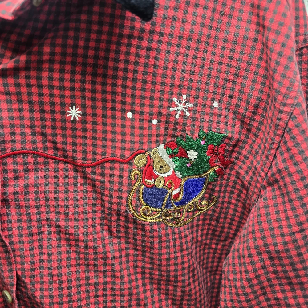 Red Checkered Shirt with Holiday Embroidery - Picture 3 of 9